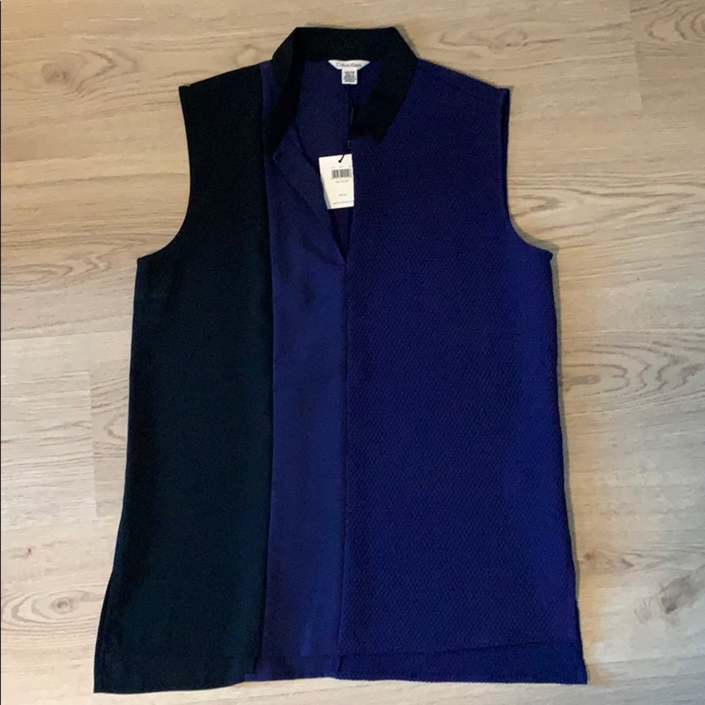 Calvin Klein multi texture black and blue blouse